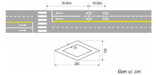 Vạch chỉ dẫn sắp đến chỗ có bố trí vạch đi bộ qua đường